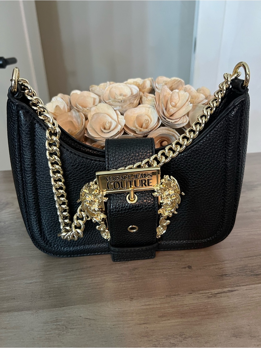 Versace Jeans Collection Black Shoulder Bag with Gold Hardware